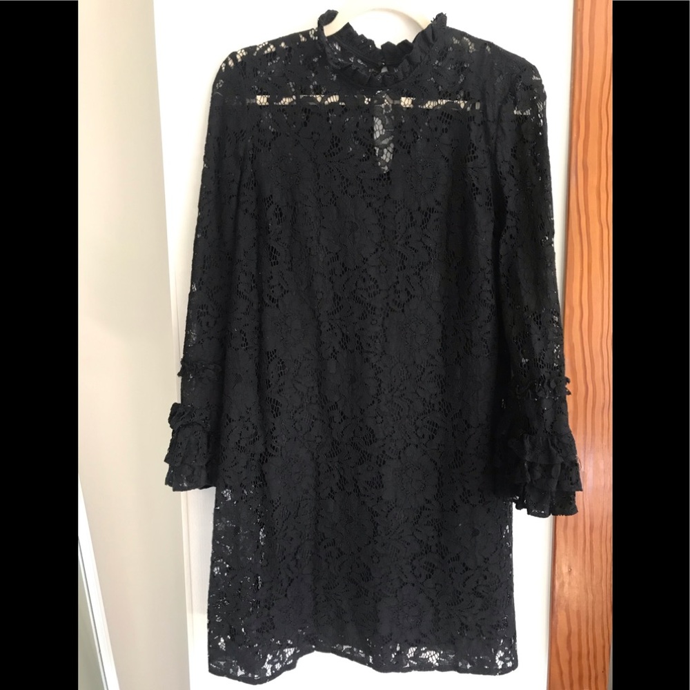 Black lace long sleeved dress with mock neck